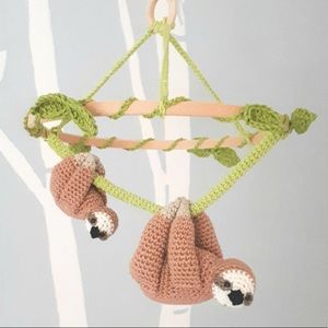 Sloth Nursery, Mother Baby Sloth Crochet Mobile, Baby Animal Nursery Decor NWOT